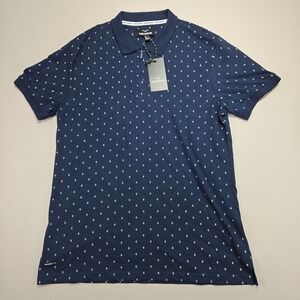 Threadbare Zip Polo Benton Navy Diamond Print Short‎ Sleeve Shirt Mens Large